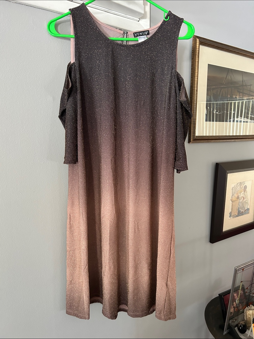 VENUS Brown to Pink Ombre One-Shoulder Cold-Shoulder Dress